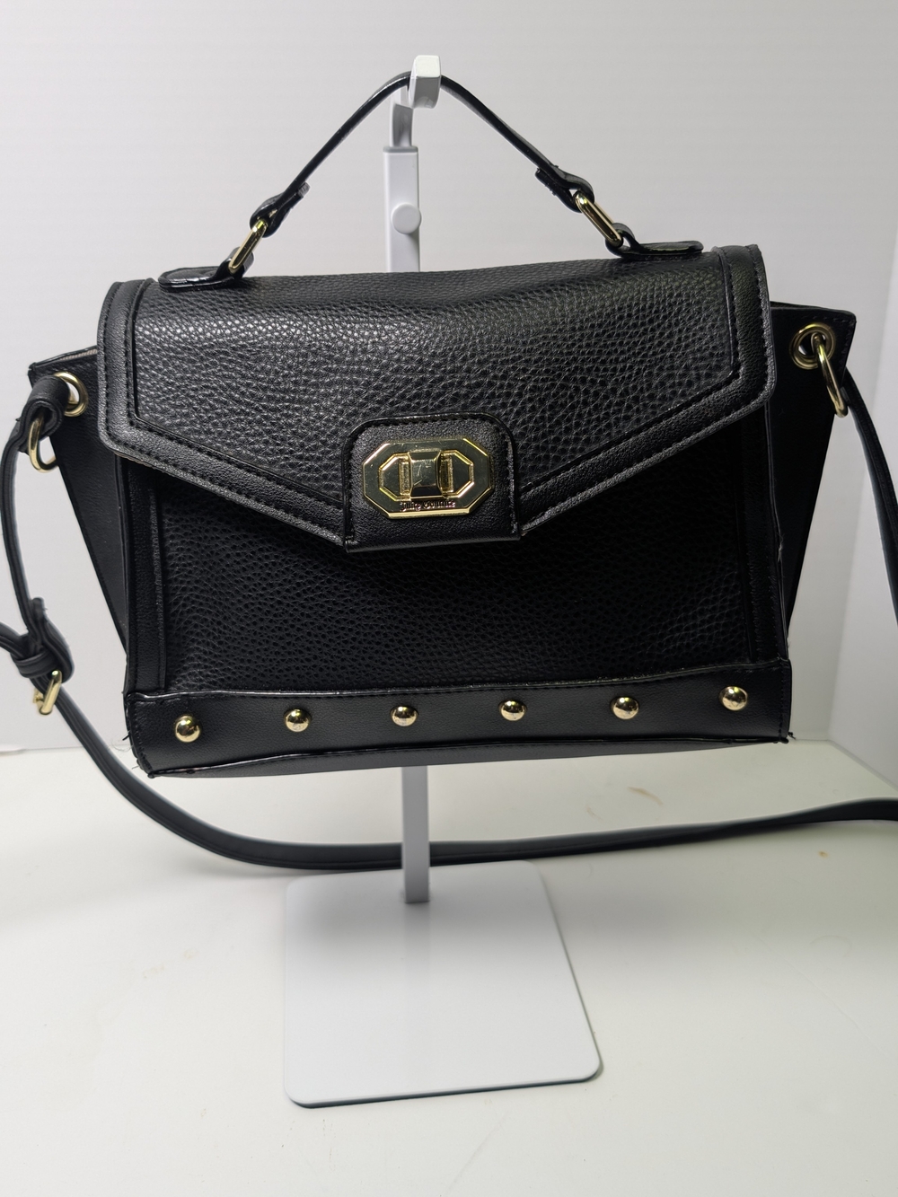 Juicy Couture Black Pebbled Studded Obsession Satchel Purse Y2K Style